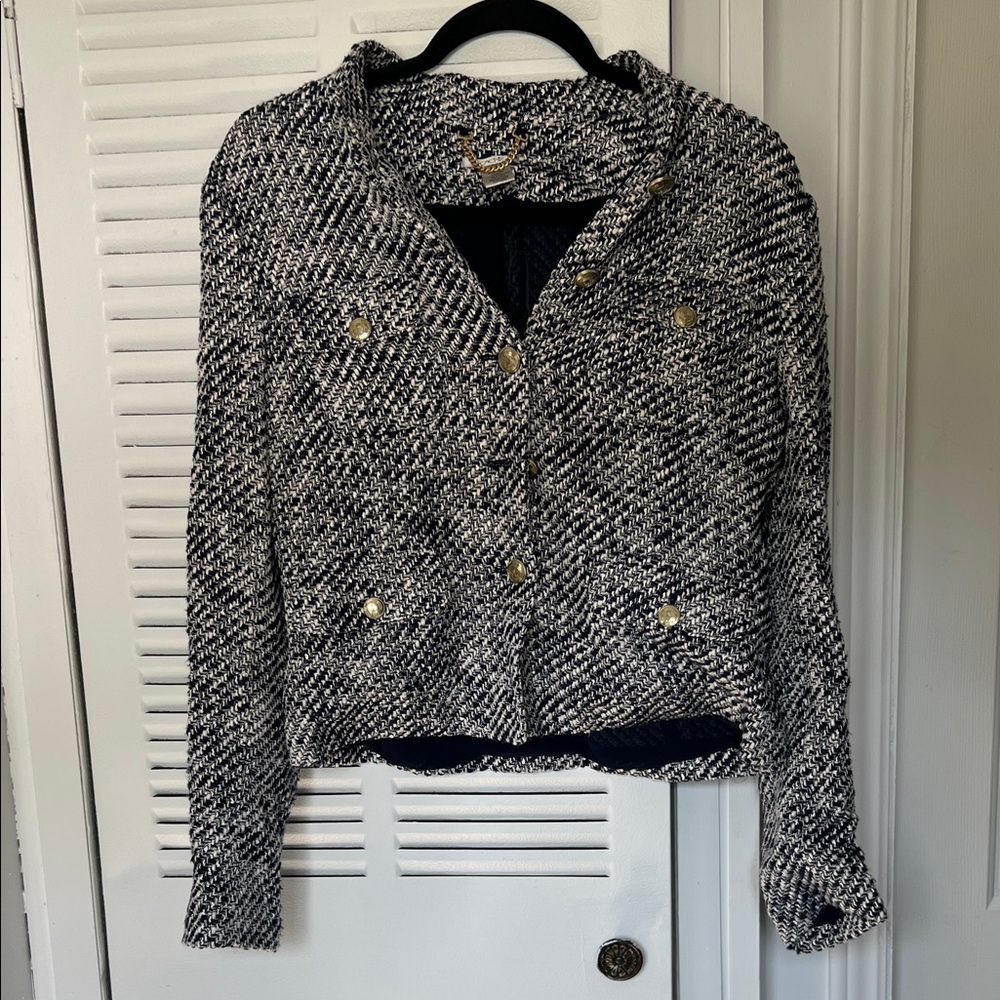 Cache Navy and White Tweed Blazer